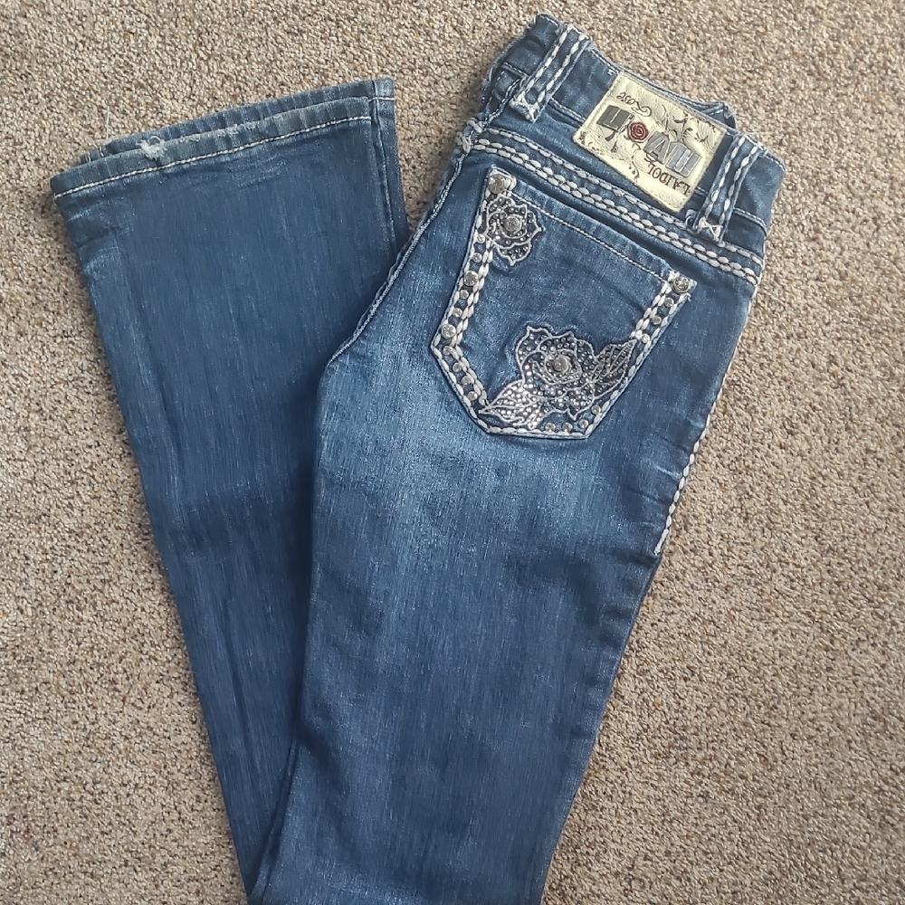 L.A. Idol Dark Blue Boot Cut Jeans with Pocket Embellishments